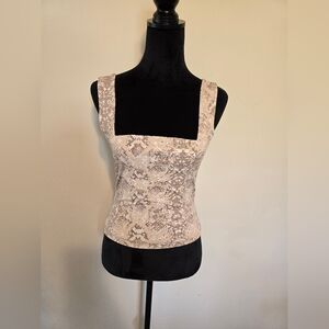 Leith (Nordstrom) Cream Snake Print Square neck Tank Top size M